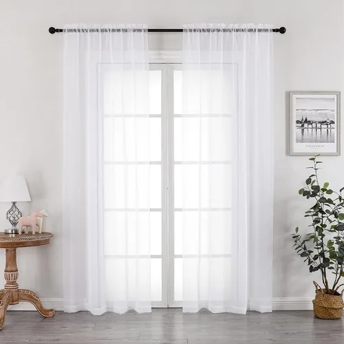 Miniatura 84 de OVZME - Cortinas traslúcidas blancas de 45 pulgadas de largo, 2 paneles, cortinas de gasa con bolsillo para barra para ventanas pequeñas, cada una