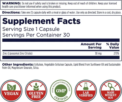 Miniatura 2 de KAL Zinc liposomal de 30 mg, suplemento para función celular y apoyo inmunológico, suplementos de zinc de absorción mejorada, vegano, sin gluten