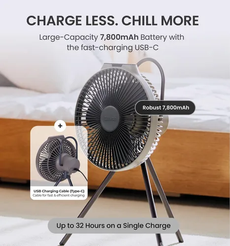 Miniatura 6 de Claymore V600+ Ventilador portátil recargable gris cálido – Batería de 7,800 mAh, circulador de aire BLDC ultra silencioso de 4 velocidades