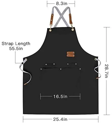 Miniatura 5 de Delantal de chef, delantal cruzado para hombres y mujeres con correas ajustables y bolsillos grandes, de lona, M - 2EG.