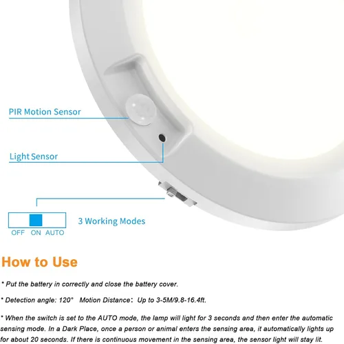 Miniatura 8 de Luz con sensor de movimiento a pilas para interiores, 6.3 pulgadas, 210 lm, 6000 K blanco frío, inalámbrico adhesivo o montaje de tornillo