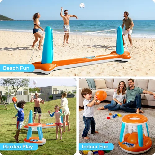 Miniatura 7 de JOYIN Juego de flotador inflable para piscina, red de voleibol y aros de baloncesto, juguete flotante de natación para niños y adultos, flotadores