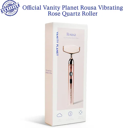 Miniatura 5 de Vanity Planet Rodillo vibrante de cuarzo rosa Rousa - Rodillo facial de piedra natural que ayuda a reducir las líneas finas y las arrugas - 13,000