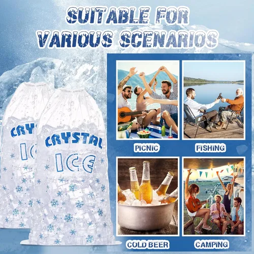 Miniatura 7 de Honoson 100 bolsas de plástico para almacenamiento de hielo de 8 libras con cierre de cordón de algodón para barbacoas, campamentos, puestos