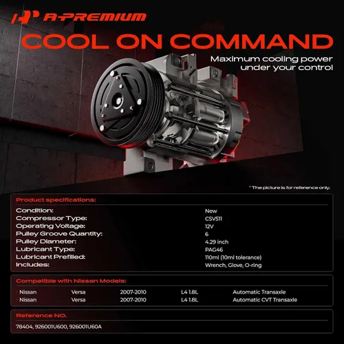 Miniatura 2 de A-Premium Compresor de aire acondicionado con embrague compatible con Nissan Versa 1.8L 2007 2008 2009 2010