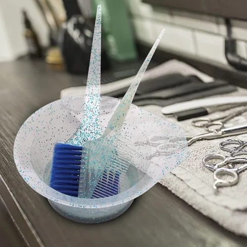 Miniatura 5 de Juego de 3 brochas y tazones para teñir el cabello, kit de teñido de cabello con purpurina, cuencos de color, peine en ángulo y cepillo