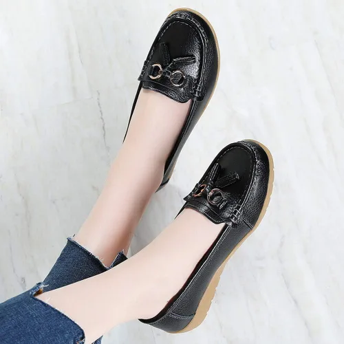 Miniatura 5 de Zapatos mocasines para mujer, mocasines clásicos de cuero, zapatos casuales sin cordones, mocasines cómodos para caminar, zapatos de suela suave