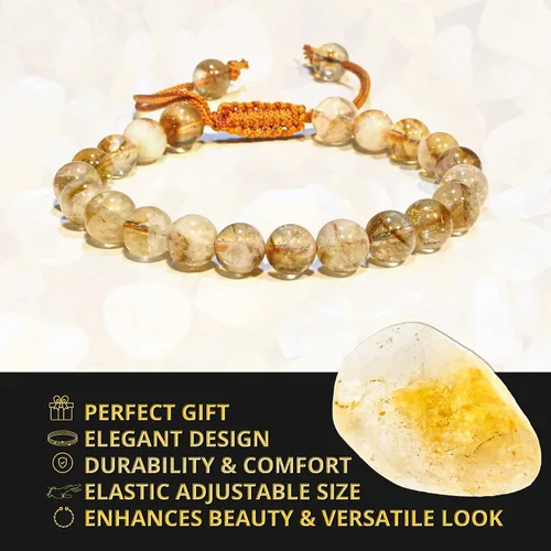 Miniatura 136 de Adjustable Crystal Bracelet – Gemstone Bead Bracelet with Adjustable Macrame String – Chic Gemstone Bracelet for Men and Women – 8mm Round Healing