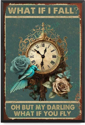 Miniatura 13 de Letrero de hojalata con diseño de búho ¿y si me caer? Oh But My Darling What If You Fly For Men Women Wall Decor Bares Restaurantes Cafés Pubs 8.00