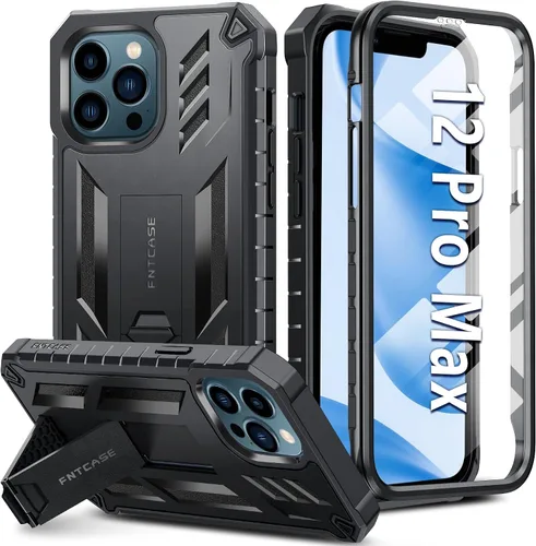 Miniatura 9 de FNTCASE Funda para iPhone 12-Pro-Max: con protector de pantalla integrado, soporte y funda con clip para cinturón, funda protectora militar