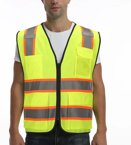 Miniatura 6 de Chaleco de seguridad clase 2 de alta visibilidad con 9 bolsillos, chaleco Hi Vis con tiras reflectantes de 2 pulgadas de ancho, chaleco de seguridad
