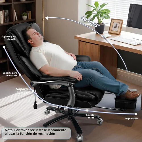 Miniatura 6 de Silla de oficina grande y alta de 600 libras para personas pesadas, silla de escritorio de oficina ejecutiva resistente y cómoda con soporte lumbar