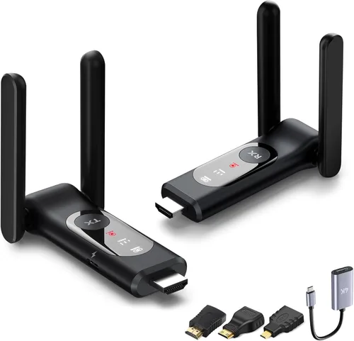 Transmisor y receptor HDMI inalámbricos, 165 pies, pantalla LED, Plug and Play, control térmico inteligente, 2.4+5 GHz, hasta 8 RX, transmisión de