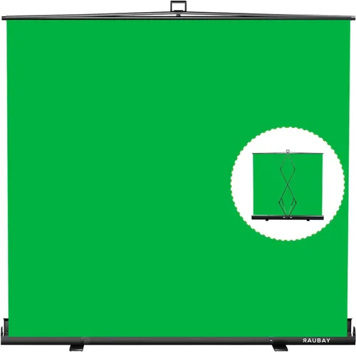 【Estilo más amplio】RAUBAY Fondo de pantalla verde plegable grande de 78.7 x 82.7 pulgadas, panel de croma key retráctil portátil, fondo fotográfico