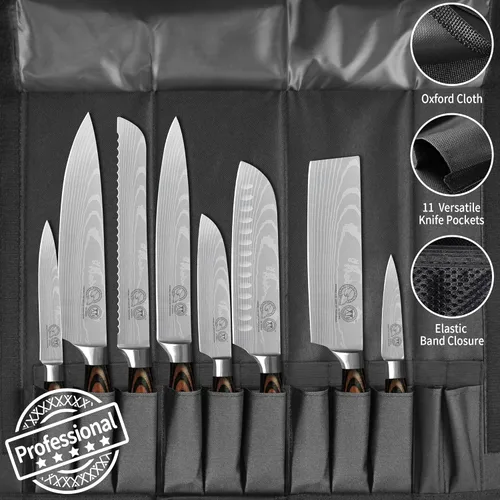 Miniatura 2 de XYJ Juego de cuchillos de cocina de acero inoxidable de 8 piezas con funda de transporte y funda de mango ergonómico para equilibrar bien