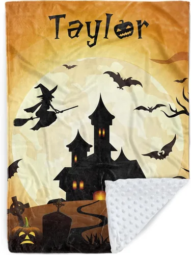 Miniatura 23 de Manta de bebé personalizada de Halloween, manta con nombre personalizado para niños pequeños, franela suave con respaldo de puntos de doble capa