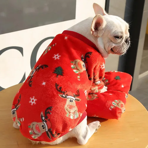 Miniatura 3 de Ropa para perros, pijamas de Navidad para perros, ropa de bulldog francés, abrigos cálidos con patrón de ciervos para cachorros, perros pequeños