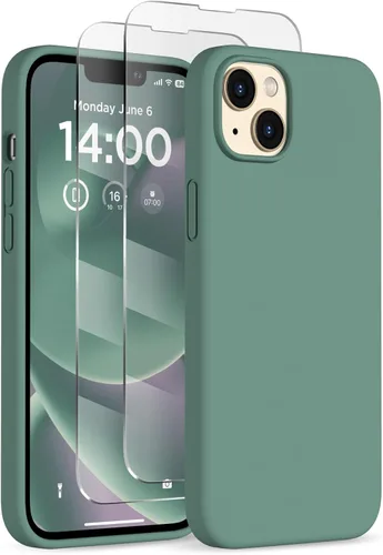 Miniatura 22 de Funda de silicona diseñada para iPhone 14 Plus, con 2 protectores de pantalla, funda protectora de cuerpo completo a prueba de golpes, funda delgada