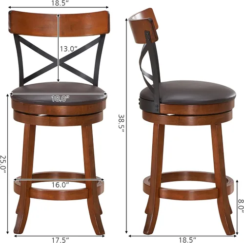 Miniatura 3 de ERGOMASTER Taburetes de bar giratorios de goma para mostrador, altura de asiento de 24 pulgadas, silla de bar capuchino X respaldo abierto