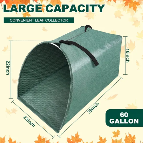 Miniatura 2 de Colector de hojas grandes de 60 galones, bolsas de césped y hojas estilo recogedor, bolsas de basura plegables para patio, fácil almacenamiento