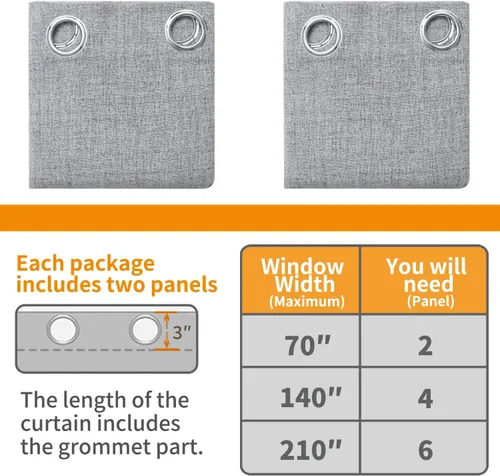 Miniatura 8 de YoungsTex Cortinas opacas de lino gris para dormitorio, 38 x 45 pulgadas, cortinas texturizadas con bloqueo de calor y luz completa, persianas