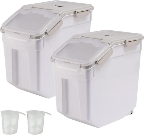 Miniatura 11 de AnRui Contenedor hermético de almacenamiento de harina de 25 libras, cubo de almacenamiento de granos de plástico, dispensador de cereales de arroz