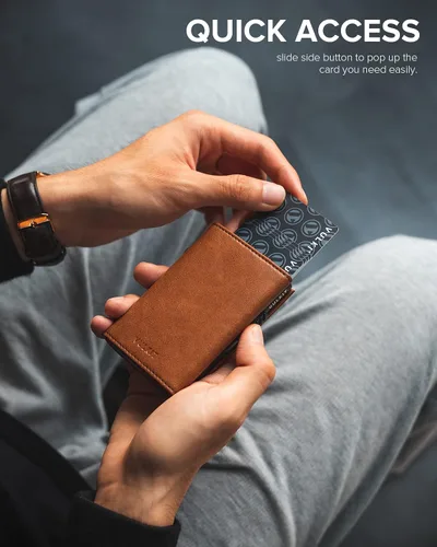 Miniatura 3 de VULKIT Cartera con bolsillo para monedas, cierre magnético, con ventana de identificación, billetera de cuero para efectivo y tarjetas de crédito