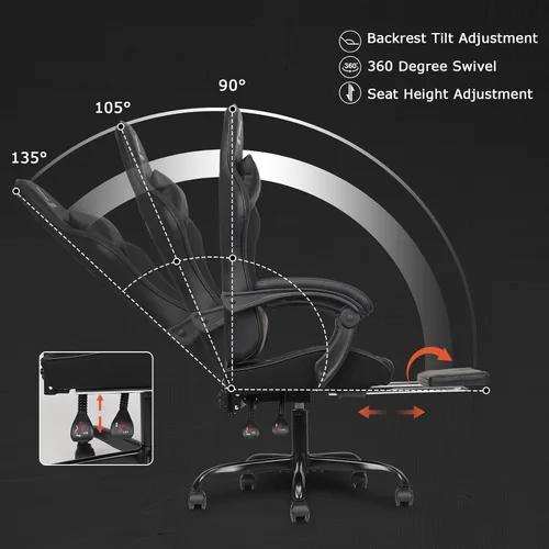 Miniatura 5 de Silla de juegos con reposabrazos y reposapiés Linkage, silla de videojuegos de respaldo alto, color negro