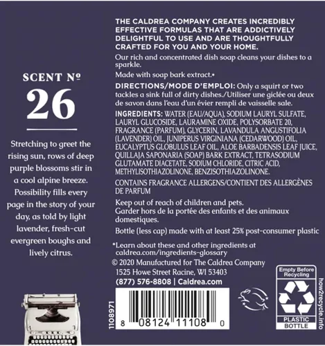 Miniatura 2 de Caldrea Jabón para platos, líquido biodegradable para lavar platos hecho con corteza de jabón y aloe vera, aroma de hoja de cedro de lavanda, 16