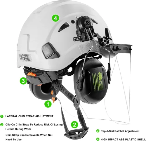 Miniatura 6 de Casco de Seguridad Forestal Casco de Motosierra con Visera Transparente Completa de Policarbonato y Orejeras 3 en 1 Casco Duro Forestal Protector
