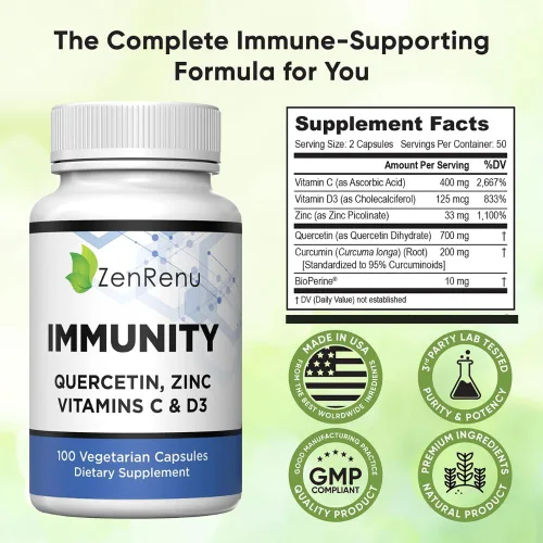 Miniatura 6 de Quercetina Zinc Vitamina C Vitamina D – Vitaminas 6 en 1 para la inmunidad con curcumina para defensa inmunológica y apoyo antioxidante – Fácil