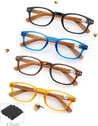 Miniatura 2 de MODFANS Paquete de 4 lentes de lectura 1.0 con bisagras de resorte con aspecto de madera, elegantes lectores para hombres y mujeres Paquete de 4