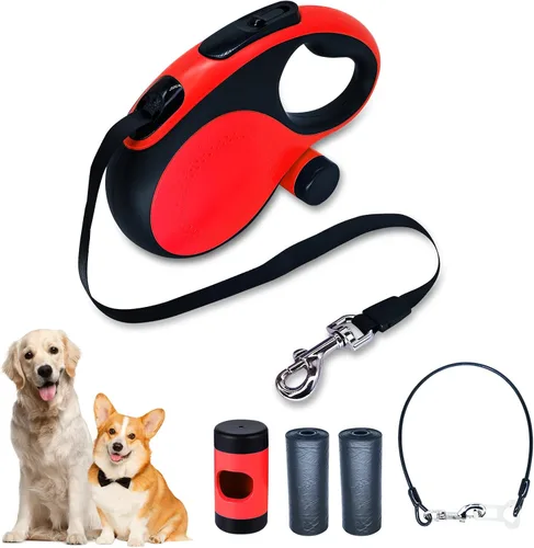Miniatura 8 de Correa retráctil para perro con cable a prueba de mordeduras y linterna LED, correa resistente de 16 pies, adecuada para perros pequeños/medianos
