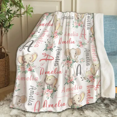 Miniatura 25 de Manta de bebé personalizada con nombre, manta personalizada con nombre de elefante, regalos para recién nacidos, mantas súper suaves para cama