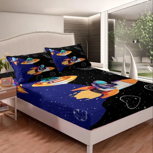 Miniatura 4 de Castle Fairy Juego de Sábanas de Astronauta para Niños, Juego de Sábanas del Espacio de Galaxia Misteriosa, Juegos de Sábanas de Decoración