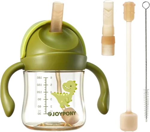 Miniatura 11 de Joypony Vasos para sorber para niños pequeños de 1 a 3 años, vaso con popote con peso a prueba de derrames con asa para bebés de 6 meses en Rosa/1