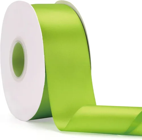 Miniatura 64 de Cinta de satén de doble cara verde manzana de 1-1/2 pulgadas x 50 yardas, cinta de color sólido de alta densidad, ideal para manualidades, envoltura