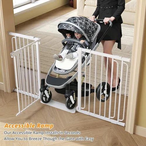 Miniatura 6 de Puerta de bebé extra ancha con puerta 53.4-62 pulgadas montada a presión, puerta de seguridad para niños y bebés con cierre automático para puertas