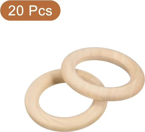 Miniatura 3 de uxcell 20 anillos de madera natural de 1.378 in (1.4 pulgadas), círculos de madera lisa sin terminar de 0.236 in de grosor para manualidades, tejer