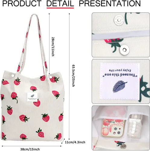 Miniatura 94 de Ayieyill - Bolsa de pana para mujer y niña, con correa de lona para colgar al hombro, bolsa con bolsillo