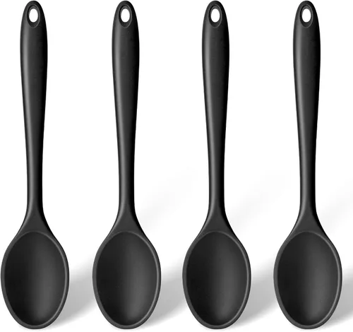 HAKSEN Cucharas de silicona para cocinar, 4 cucharas antiadherentes de 10.8 pulgadas, juego de utensilios de cocina de silicona resistentes al calor