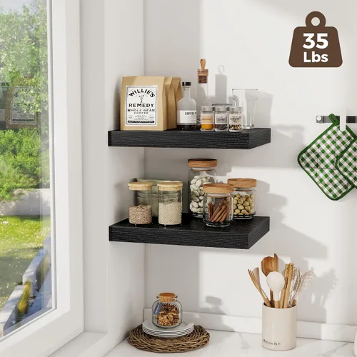 Miniatura 6 de Fun Memories Estantes flotantes de 12 pulgadas de profundidad, estantes de pared de madera de 16 x 12 pulgadas, estante de almacenamiento rústico