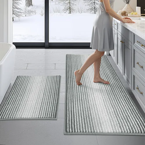 Miniatura 43 de BSICPRO Juegos de Alfombras y Tapetes para Baño, Juego de Alfombra de Baño de Felpilla Gruesa Absorbente de 2 Piezas Antideslizante, Tapetes Suaves