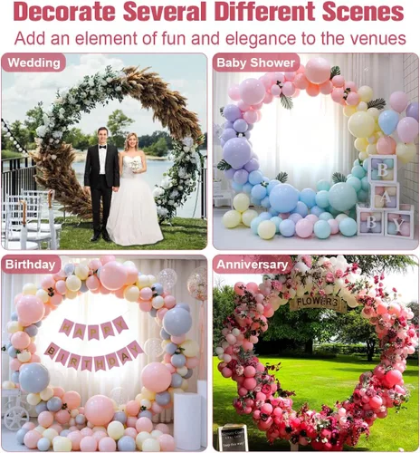 Miniatura 7 de Soporte redondo de arco de boda de 7 pies con base de metal para decoración de globos de flores, marco de fondo circular para ceremonia, fiesta