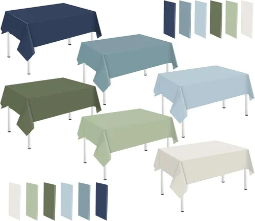 Miniatura 12 de Whaline 24 piezas de mantel azul de invierno de plástico, 6 gradientes de azul, mantel rectangular impermeable para decoración de boda de verano