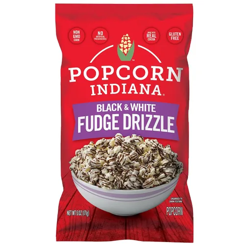 Popcorn Indiana Palomitas de Chocolate con Llovizna de Fudge Blanco y Negro (Bolsas de 6 oz – Paquete de 6) Palomitas Pre-Reventadas Hechas con