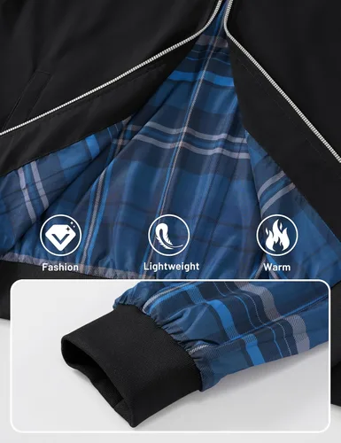 Miniatura 5 de TACVASEN Chaqueta bomber para hombre, con forro a cuadros, casual, cortavientos, elegante, ligera, para otoño, primavera, chaquetas resistentes al