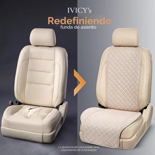 Miniatura 6 de IVICY - Funda de asiento de coche de lino sintético - Duradera y antideslizante - Fundas protectoras de asiento delantero para la mayoría de BEIGE