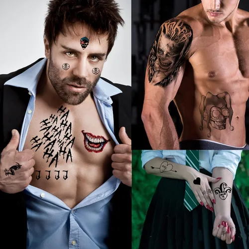 Miniatura 4 de 23 hojas de tatuajes de bromista de Halloween para hombres, mujeres y adultos, tatuajes temporales falsos de cara de Halloween, serpiente