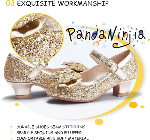 Miniatura 30 de PANDANINJIA Vestido de jada para niñas y niños pequeños, zapatos de princesa Mary Jane con tacones con lazo para fiesta, boda, boda